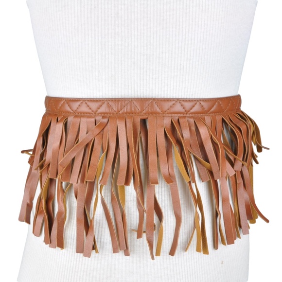 BCBGMaxAzria Accessories - BCBG Brown Faux Leather Fringe Belt